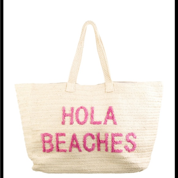 Btb Los Angeles Handbags - BTB Hola Beaches Straw Beach Tote Beach Vacation Florida Mexico Pink